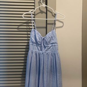 Pastel blue Darcie sweatsheart neckline midi dress